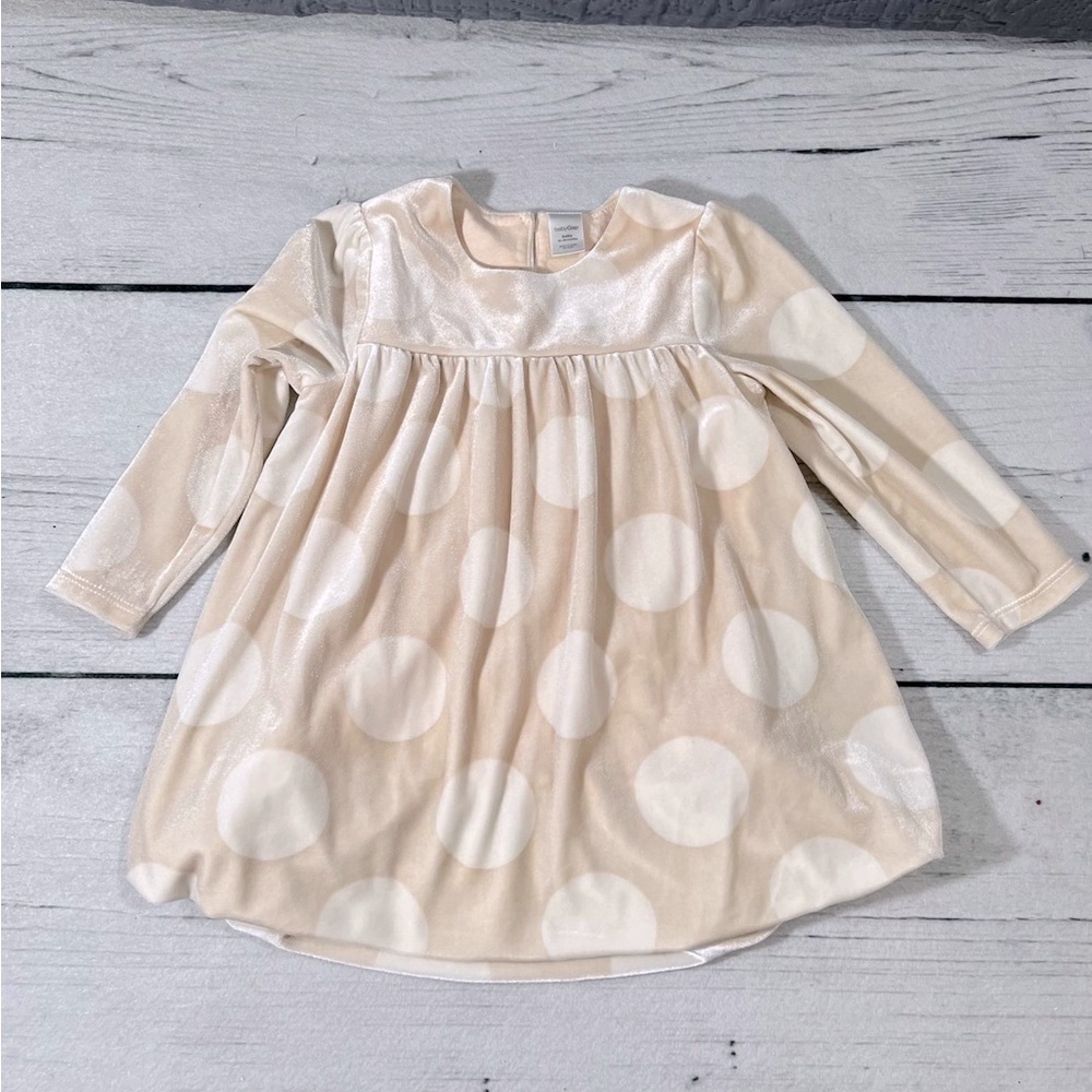Baby Gap Cream White Polka Dot Long Sleeve Dress